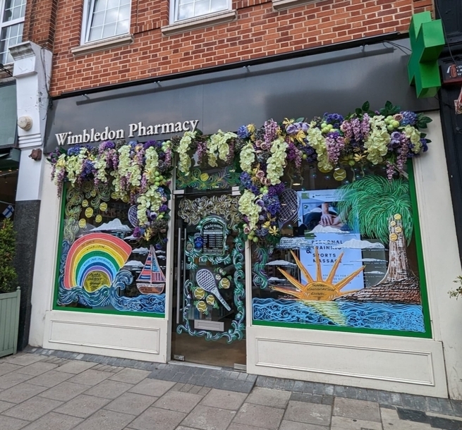 Wimbledon Pharmacy decorated for the tennis