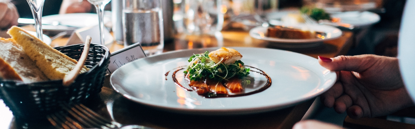 Restaurants banner image - plate of food on table